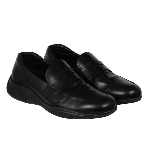 Prada Mens Spazzolato Rois Penny Loafers US 12 Uk 11 Black Leather Slip On - Picture 1 of 7
